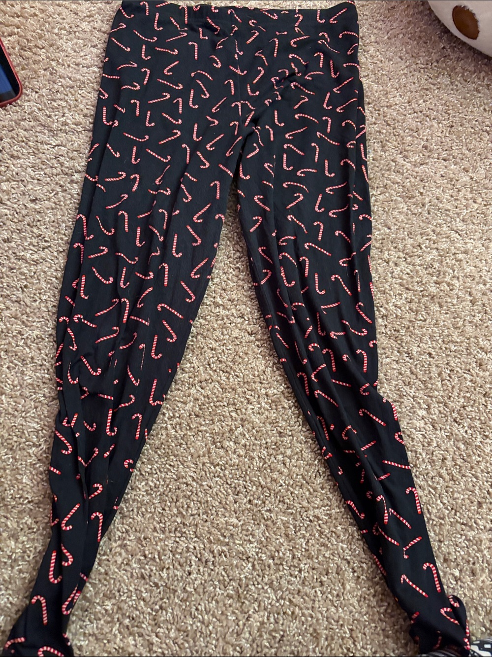 Black Leggings with Red Candy Cane Print
